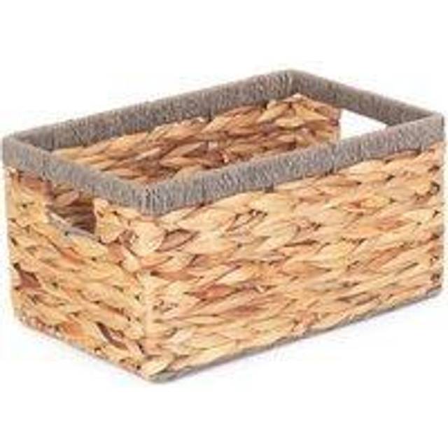 Water Hyacinth With Grey Rope Border Rectangular Storage Basket - Set of 3
