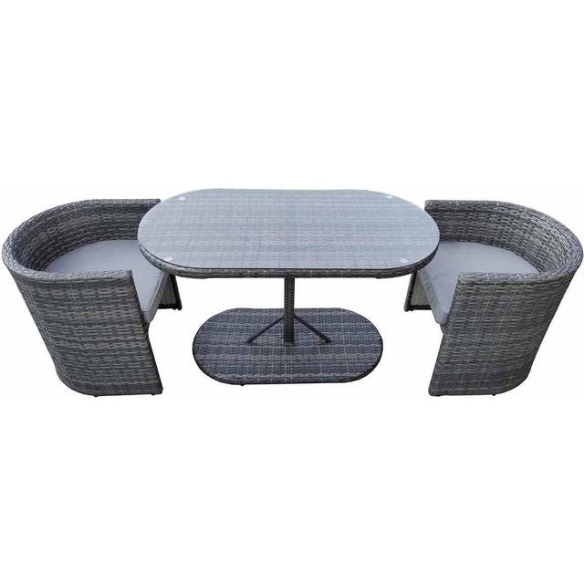 Charles Bentley St Tropez Rattan Bistro Set - Grey Compact Chat Set for Two Grey Weave Outdoor Garden Space Saving