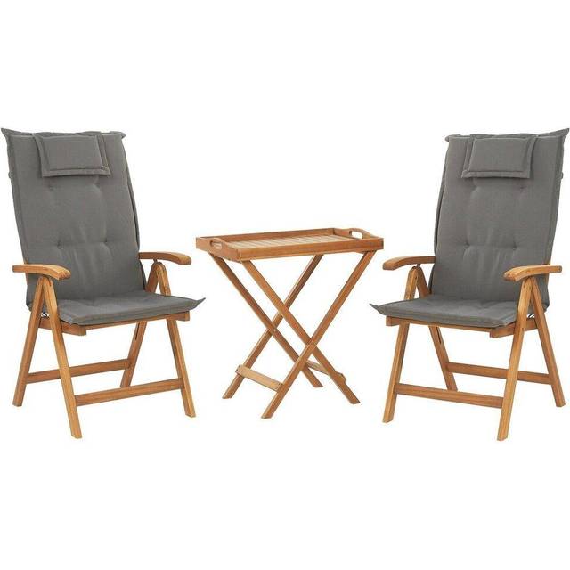 Bistro Set with Cushions Folding JAVA Wood Graphite Grey