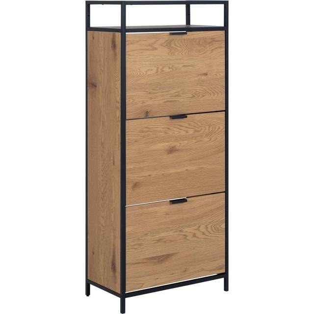 Florence Seaford 3 Drawer Single Shelf Black and Oak Shoe Cabinet - Furniture To Go