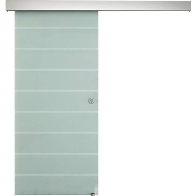 HOMCOM Tempered Glass Sliding Barn Door Kit Aluminum-alloy Rail W/Handle-Frosted Glass with Stripes