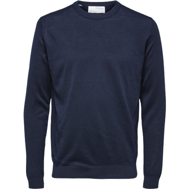 SELECTED HOMME BLACK Herr Slhtown Merino Coolmax Knit Crew B Noos tröja, Marinblazer/detalj: melerad, L