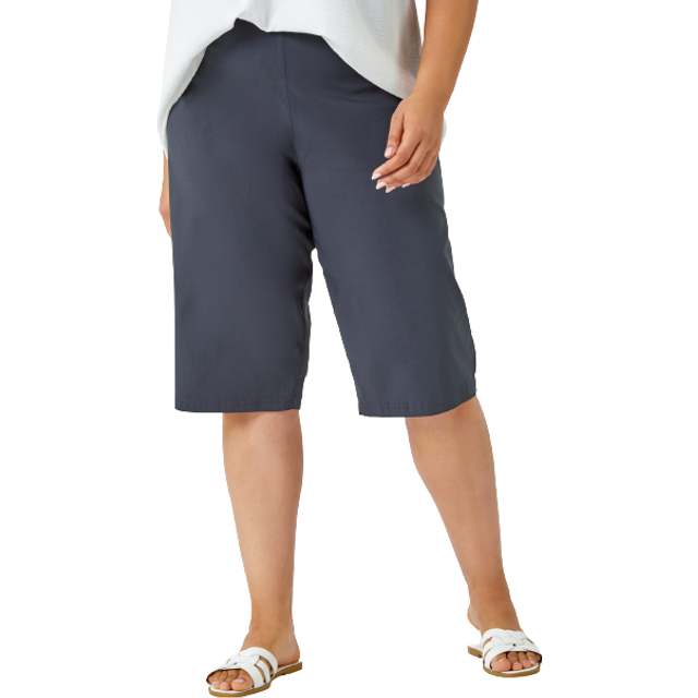 Roman Curve Dark Grey Knee Length Elastic Waist Stretch Shorts - Size 18