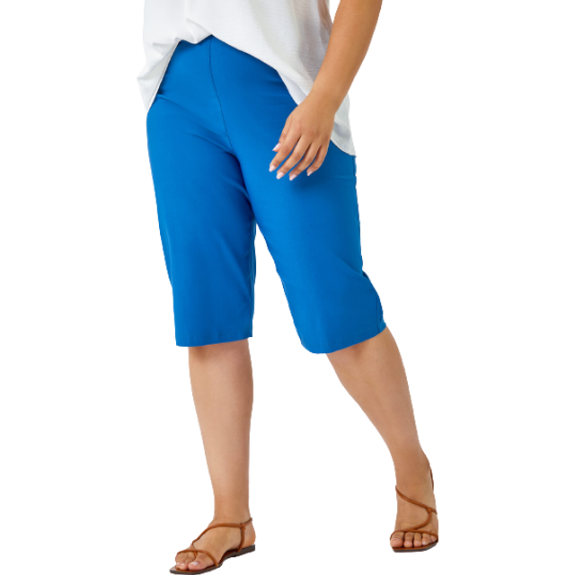 Roman Curve Womens Knee Length Elastic Waist Stretch Shorts - Blue - Size UK 22-24
