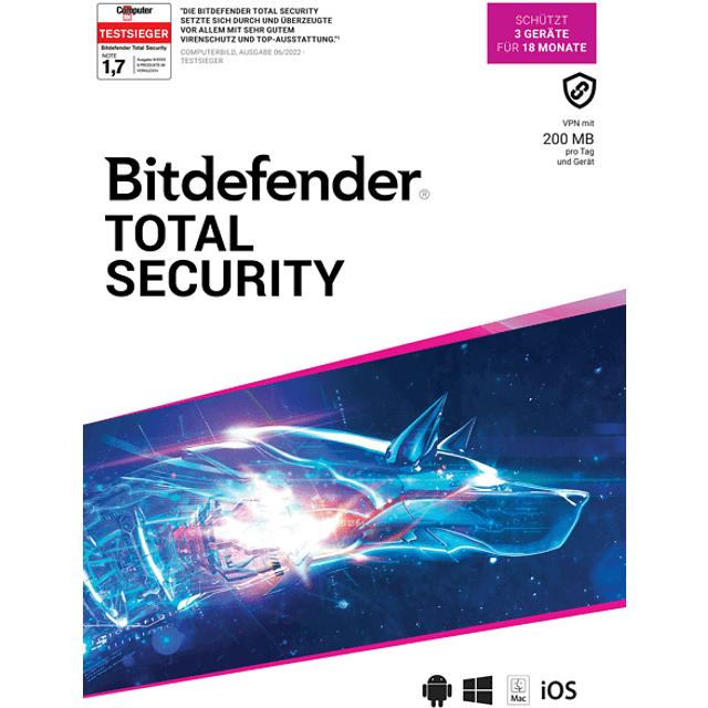 Bitdefender Total Security 2024/2025, 3 Geräte - 1 Jahr, Download