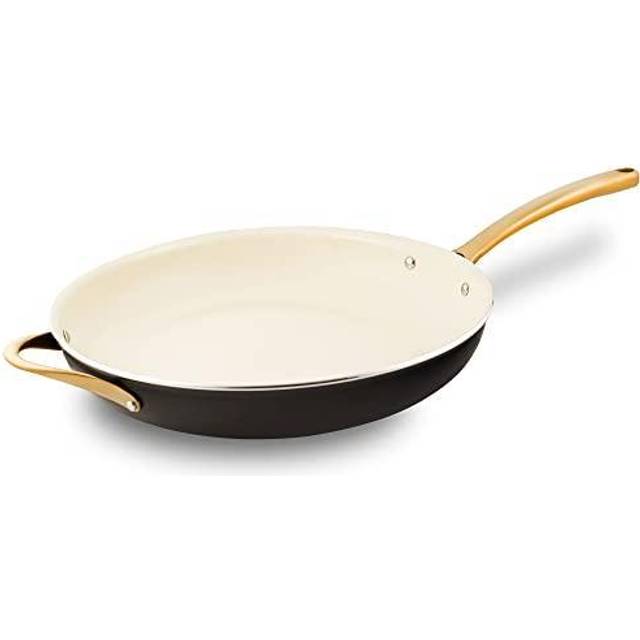 Nutrichef 14-Inch Professional Ceramic Frying Pan - Extra-Large Skillet with Golden Titanium Handle, Non-Stick Ceramic Coating, Stain-Resistant, Easy