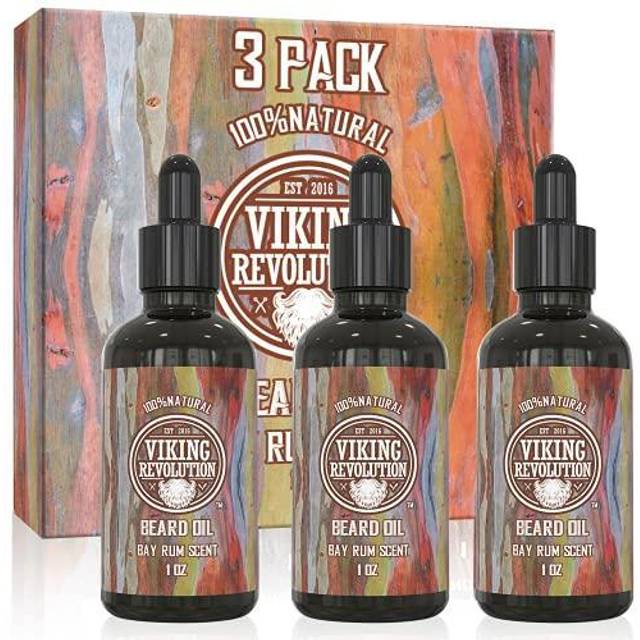Viking Revolution Bay Rum Beard Oil for Men - Natural Argan and Jojoba Oil Blend for Softening  Strengthening  and Moisturizing Beards (3 Pack)