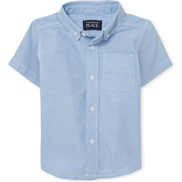 The childrens Place Baby Boys and Toddler Boys Short Sleeve Button Down Shirt  Light Blue Oxford  5T