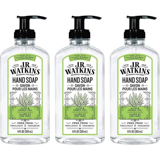 JR Watkins Gel Hand Soap  Aloe & Green Tea  3 Pack  Scented Liquid Hand Wash for Bathroom or? Kitchen  USA Made and Cruelty Free  11 fl oz