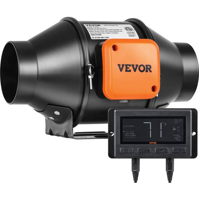 VEVOR Inline Duct Fan, 102mm 129.7 CFM Quiet EC-motor Ventilation Exhaust Fan, with Temperature Humidity Controller for Cooling Booster, Grow Tents,