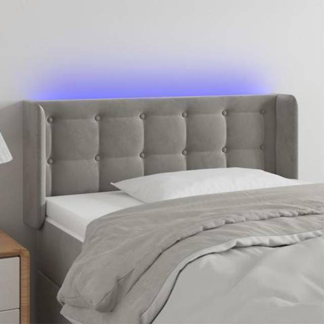 vidaXL LED Headboard Light Grey 103x16x78/88 cm Velvet