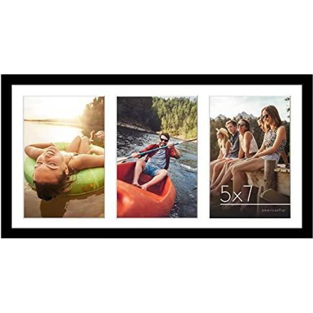 Americanflat 8x16 Collage Picture Frame with Three 5x7 Displays in Black - Composite Wood with Shatter Resistant Glass - Horizontal and Vertical Forma