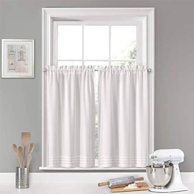 Vue Kingsbury Small Panel Tiers Privacy Window Treatment Pair Bathroom  Living Room  52 in x 45 in  White