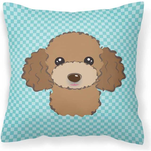 Caroline's Treasures BB1194PW1414 Checkerboard Blue Chocolate Brown Poodle Canvas Pillow  Large  Multicolor