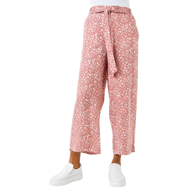 Roman Rust Ditsy Floral Elastic Tie Waist Cropped Culottes - Size 10