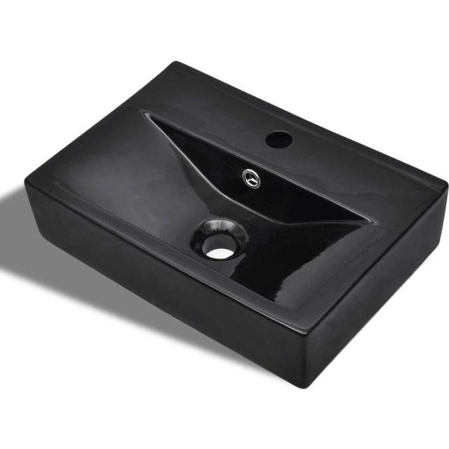 vidaXL Ceramic Bathroom Sink Basin Faucet/Overflow Hole Black Rectangular