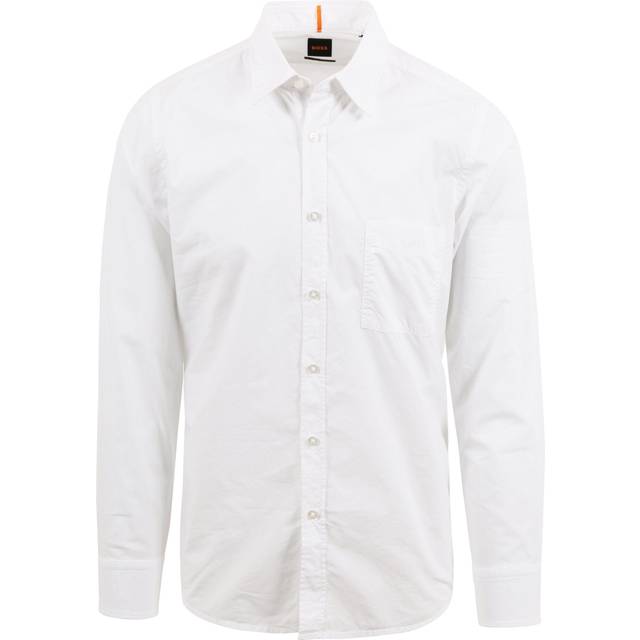 Boss Orange Relegant 6 Mens Regular Fit Long Sleeve Organic Cotton Poplin Shirt - White - Size Large