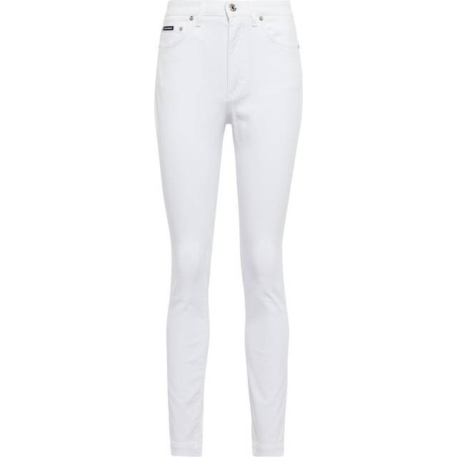 White Cotton Mid Waist Skinny Denim Jeans - IT48|XXL