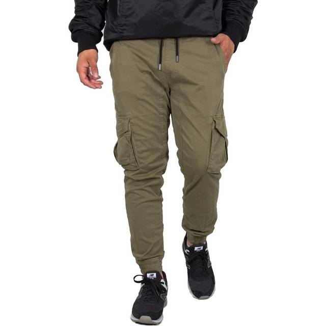 Alpha Industries fritidsbyxor i bomullstwill för män Olive