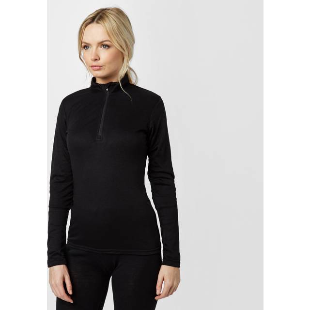 Women's Long Sleeve Thermal Zip Neck Baselayer Top, Black - 18
