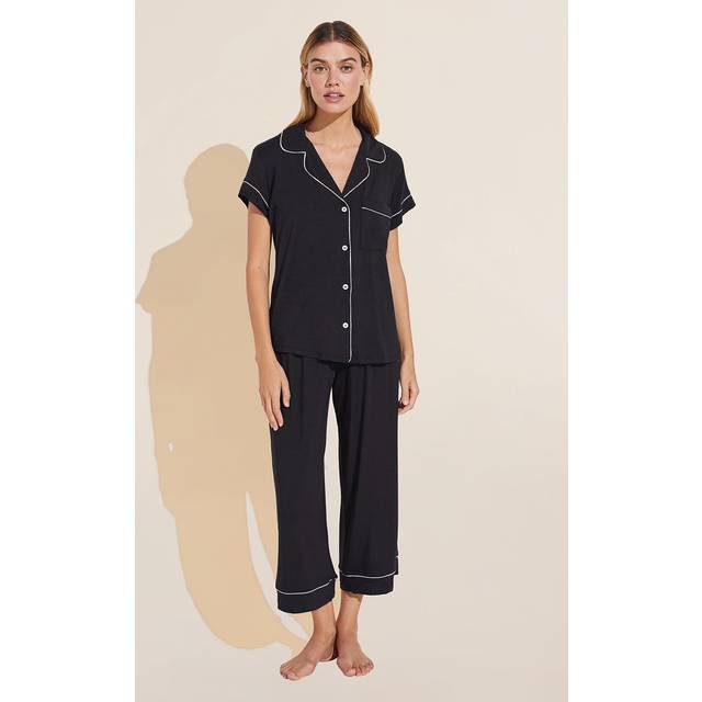 Gisele Cropped Two-Piece Jersey Pajama Set - BLACK/SORBET - Small