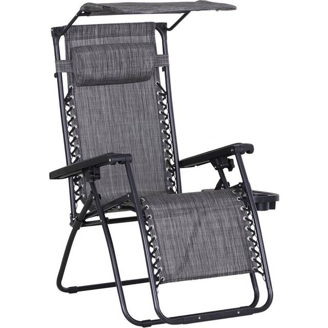 Outsunny Zero Gravity Chair Adjustable Patio Lounge w/ Cup Holder Light Grey | TJ Hughes