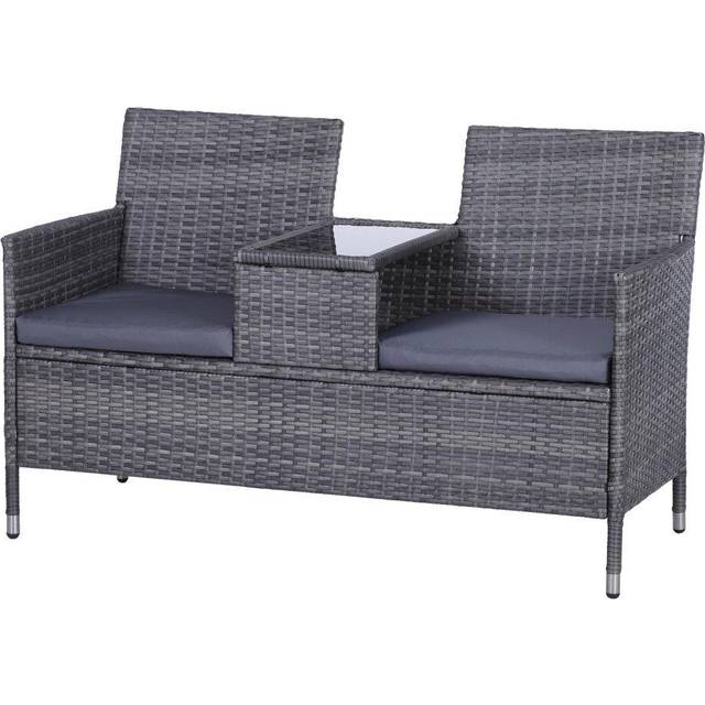 Outsunny - Rattan Chair Garden Furniture Patio Companion Love Seat Table Grey