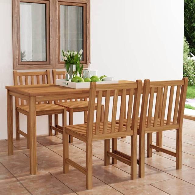 vidaXL 5 Piece Garden Dining Set Solid Teak Wood - Brown