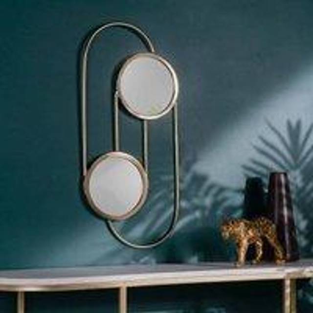 Round Metal Wall Mounted Accent Mirror - Brass (65cm H X 30cm W)