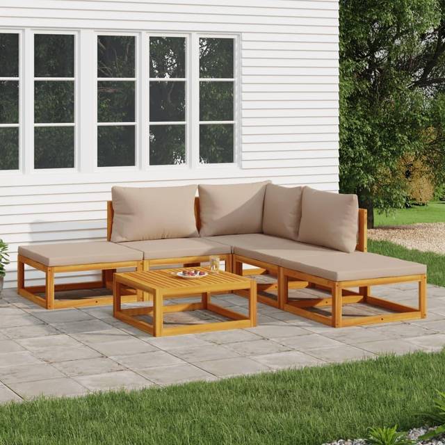 Loungegrupp 6 delar taupe dynor massivt trä