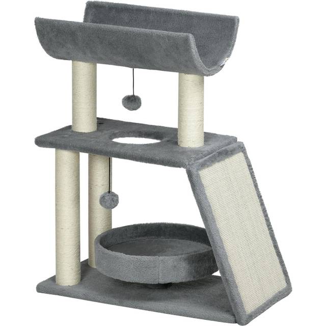 PawHut Cat Tree Kitten Tower w/ Scratching Post - Pad - Light Grey - Ball - Grey | TJ Hughes