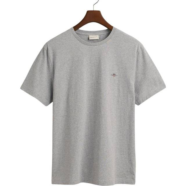 Gant Mens Regular Fit Short Sleeve Shield Logo T-Shirt - Grey Cotton - Size Large