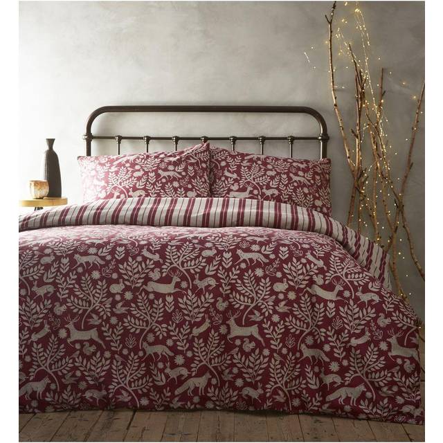 furn. Skandi Woodland Single Wild Berry Brushed Cotton Duvet Set - Multi