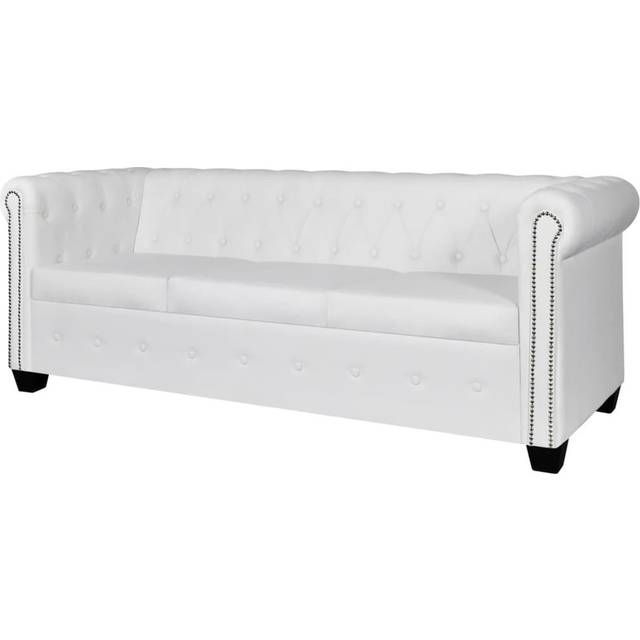 Chesterfield 3-sits konstläder vit
