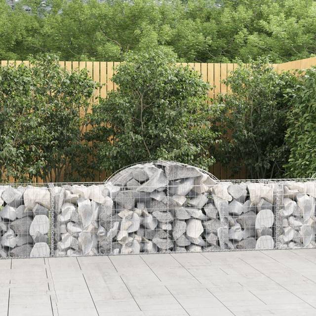 vidaXL Arched Gabion Baskets 3 pcs 200x50x60/80 cm Galvanised Iron - Silver