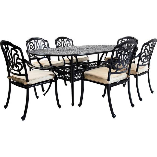Charles Bentley Premium Cast Aluminium 7 Piece Outdoor Dining Set, Grey