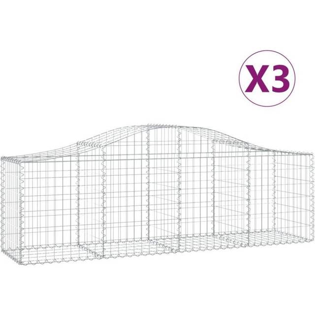 vidaXL Arched Gabion Baskets 3 pcs 200x50x60/80 cm Galvanised Iron - Silver