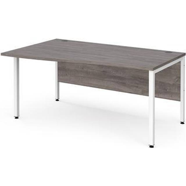 Maestro 25 left hand wave desk 1600mm wide - white bench leg frame, grey oak top