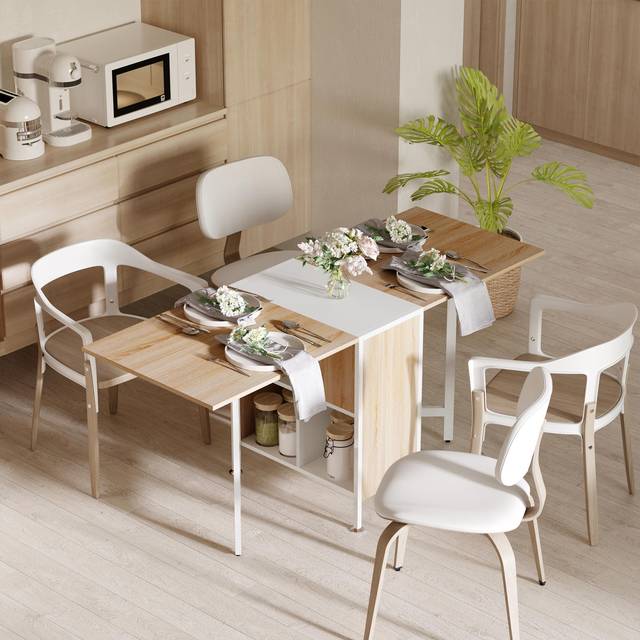 Homcom Folding Table Computer Desk Workstation With Storage Shelves In Light Brown - One Size
