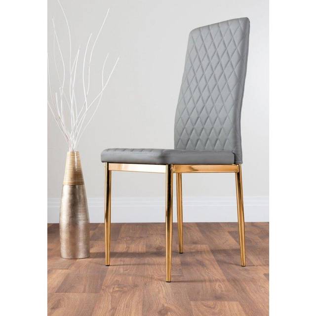 4 x Milan Gold Leg Hatched Upholstered Faux Leather Kitchen Dining Chairs - Grey