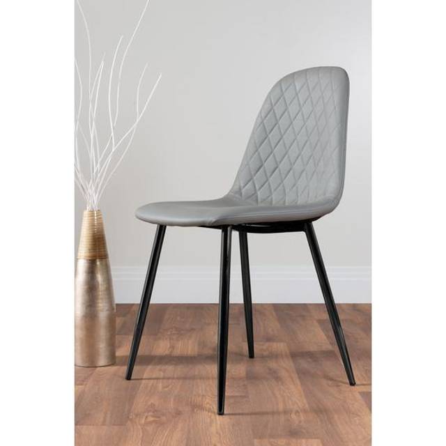 Corona Dining Chairs Black Leg Modern Faux Leather Kitchen Room Chairs x2 - Grey