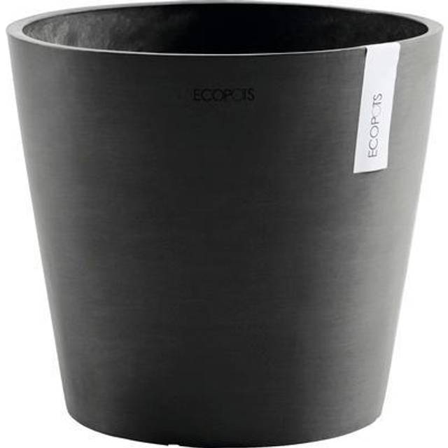 "Ecopots Amsterdam Durable Indoor/Outdoor Modern Round Recycled Plastic Planter Flower Pot  Dark Grey  12"""""""""
