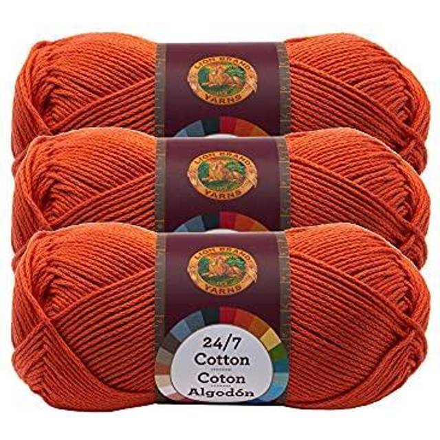 Lion Brand 24/7 Cotton Yarn  Yarn for Knitting  Crocheting  and Crafts  Tangerine  3 Pack