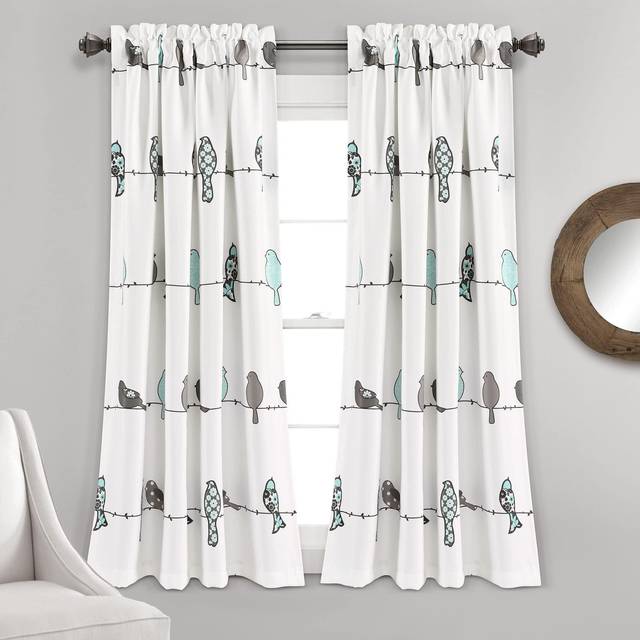 Lush Decor Rowley Birds Curtains Room Darkening Window Panel Set for Living  Dining  Bedroom Pair  52W x 63L  Blue & Gray