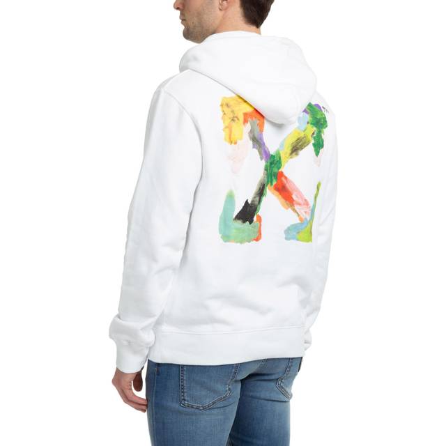 Off-White Mens Brush Arrow Logo White Hoodie - Size Large