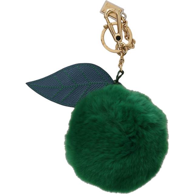 Dolce & Gabbana  Green Leather Fur Gold Clasp Keyring Women Keychain (OS)
