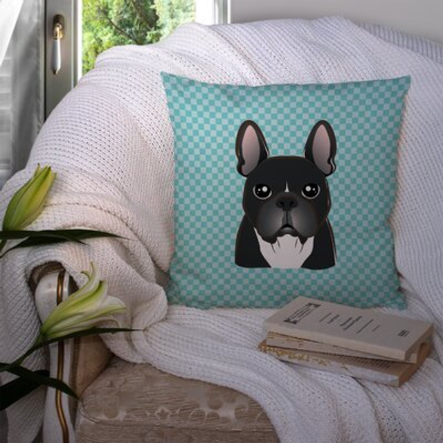 Caroline's Treasures BB1165PW1818 Checkerboard Blue French Bulldog Decorative Pillow  18 x 18  Multicolor