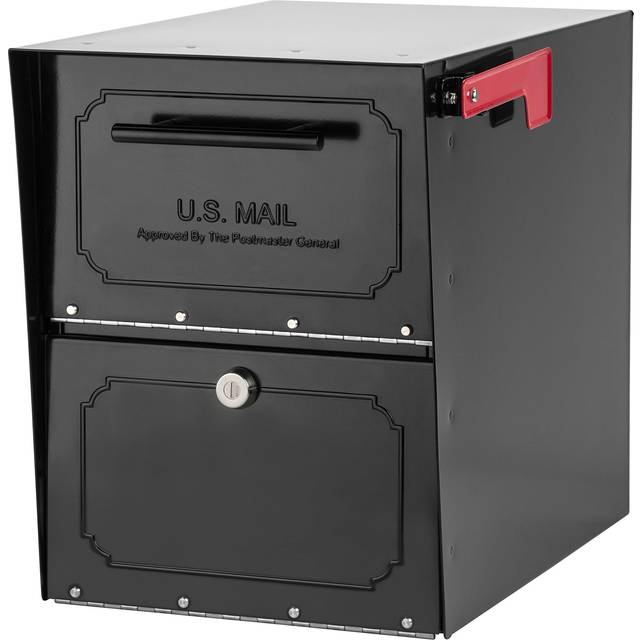 Architectural Mailboxes 6200B-10 Oasis Classic Locking Post Mount Parcel Mailbox with High Security Reinforced Lock Black 18.00 x 15.00 x 11.50 inches