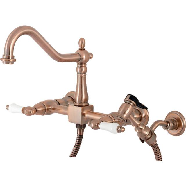 Kingston Brass KS124PLBSAC Heritage Two-Handle Wall Mount Bridge Kitch
