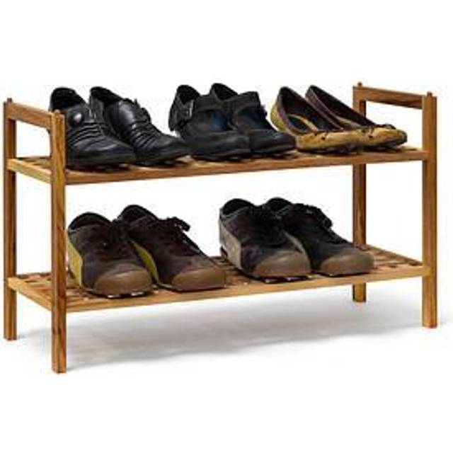 Relaxdays - 2-tiered shoe rack, stackable shoe bench, made from walnut wood, two shelves for up to 6 pairs of shoes, brown
